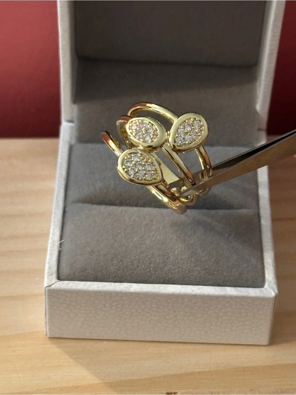 Triple Band Teardrop Pavé Ring - 14k Gold Tone (6,7,8,9) Choose one